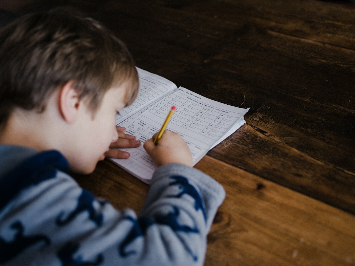 A boy focused on his homework