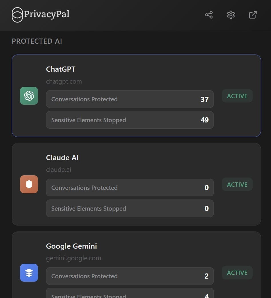 PrivacyPal Active in the browser